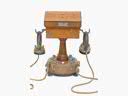 S.I.T. syst. Ader - S.I.T. syst. Ader S.I.T. syst�me Ader T�l�phone mobile de 1880 � socle circulaire en marbre synth�tique brun clair, courte colonne, pupitre en acajou et plaque vibrante, avec deux �couteurs � gros anneaux : l'un S.G.T.   l'autre S.I.T.