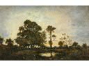 Th�odore ROUSSEAU (Paris 1812 - Barbizon 1867)  Soleil couc... - Th�odore ROUSSEAU (Paris 1812 - Barbizon 1867)  Soleil couchant dans la lande Panneau 30 x 47,5 cm (Fente)  Notre tableau est situ� vers 1866. Un certificat de Mr. Michel Schulman du 2 mai 2000 sera remis � l acqu�reur.  Sunset on the moor, Panel (Sl - ot) Our painting is dated around 1866. A certificate of Mr. Michel Schulman of May 2, 2000 wi ll be provided to the purchaser.  Cofondateur de l Ecole de Barbizon et pr�curseur de l impressionnisme, celui qu on d�signait alors comme � le Delacroix du