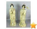Deux importantes statuettes en placage d'os et polychromie,...