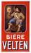 BIERE VELTEN : Rare plaque émaillée plate à rebords, illustrée